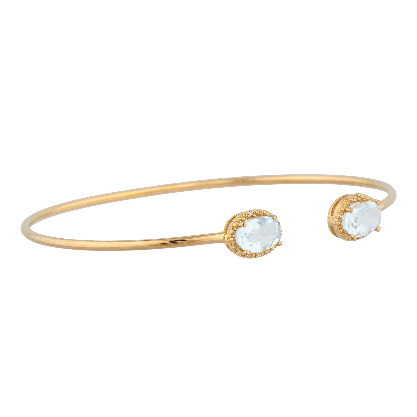 14Kt Gold Genuine Aquamarine & Diamond Oval Bangle Bracelet