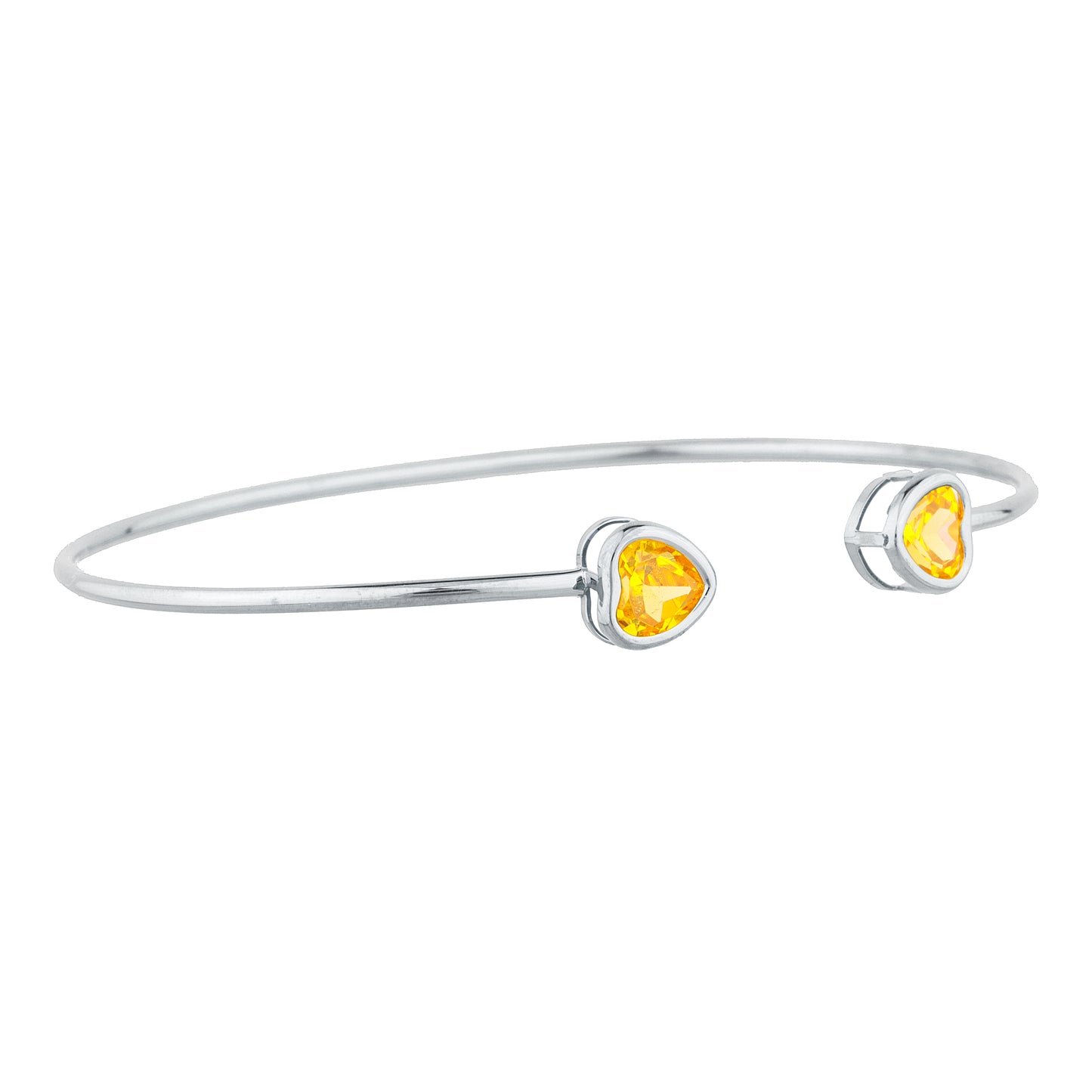 14Kt Gold Yellow Citrine Heart Bezel Bangle Bracelet