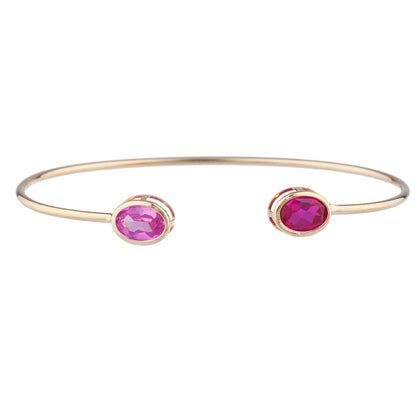 14Kt Gold Created Ruby & Pink Sapphire Oval Bezel Bangle Bracelet