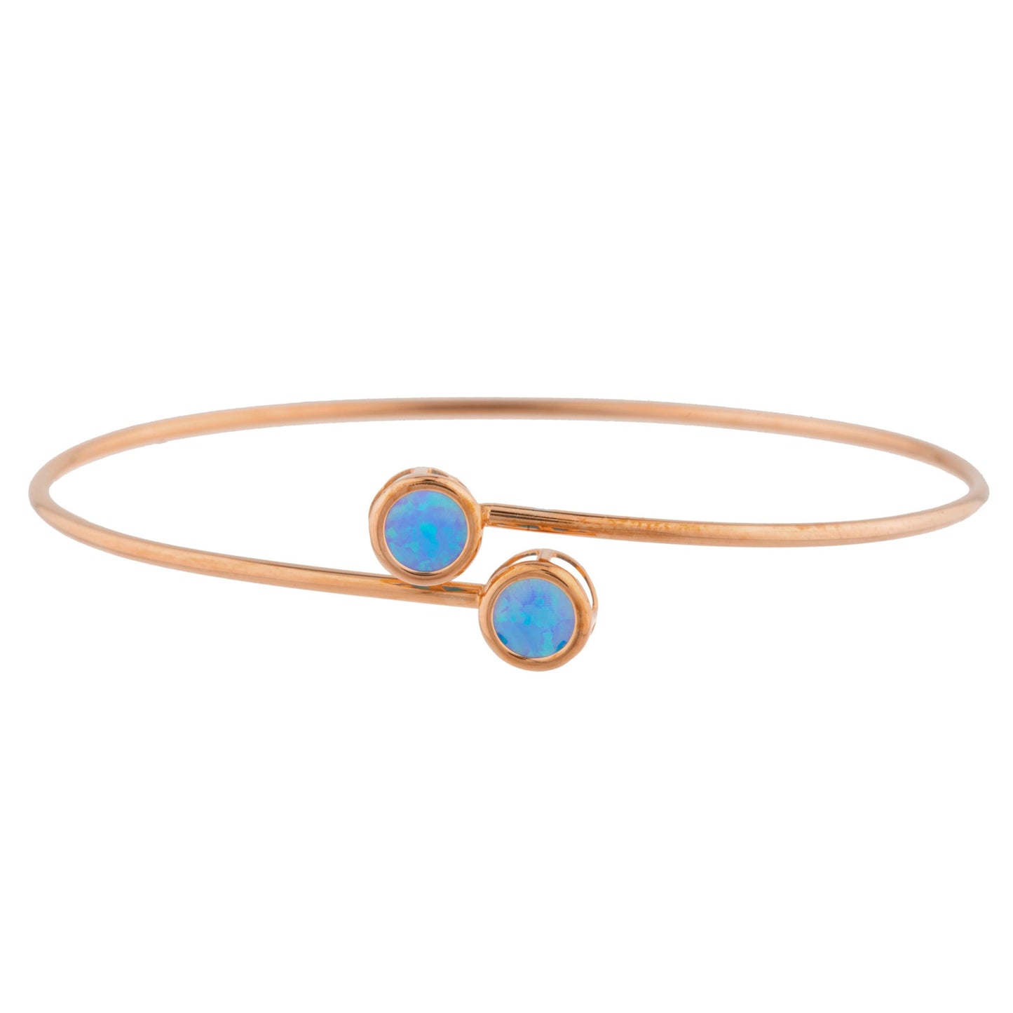 14Kt Rose Gold Plated Blue Opal Round Bezel Bangle Bracelet