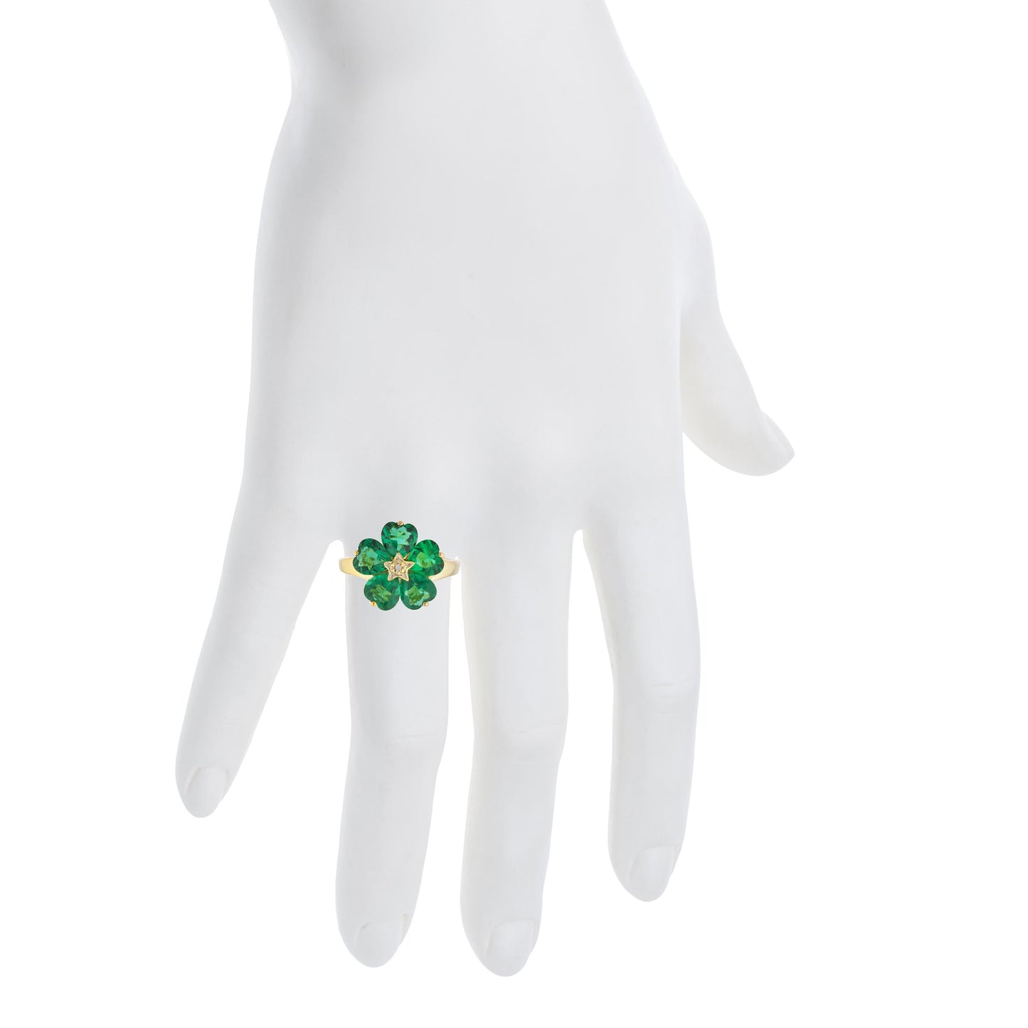 14Kt Gold Emerald & Diamond Heart Flower Design Ring