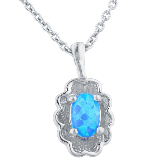 Blue Opal Oval Design Pendant .925 Sterling Silver