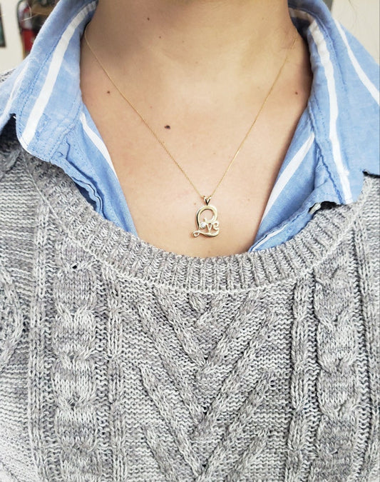 14Kt Gold Genuine Natural Diamond Love Pendant Necklace