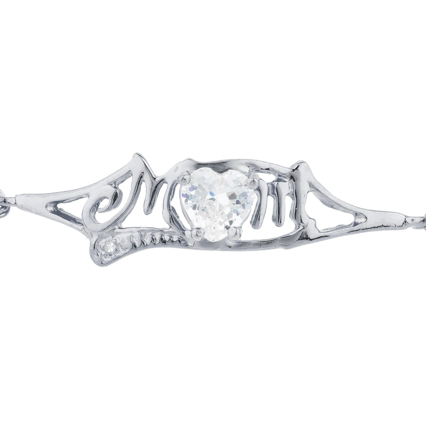 Zirconia & Diamond Heart Mom Bracelet .925 Sterling Silver