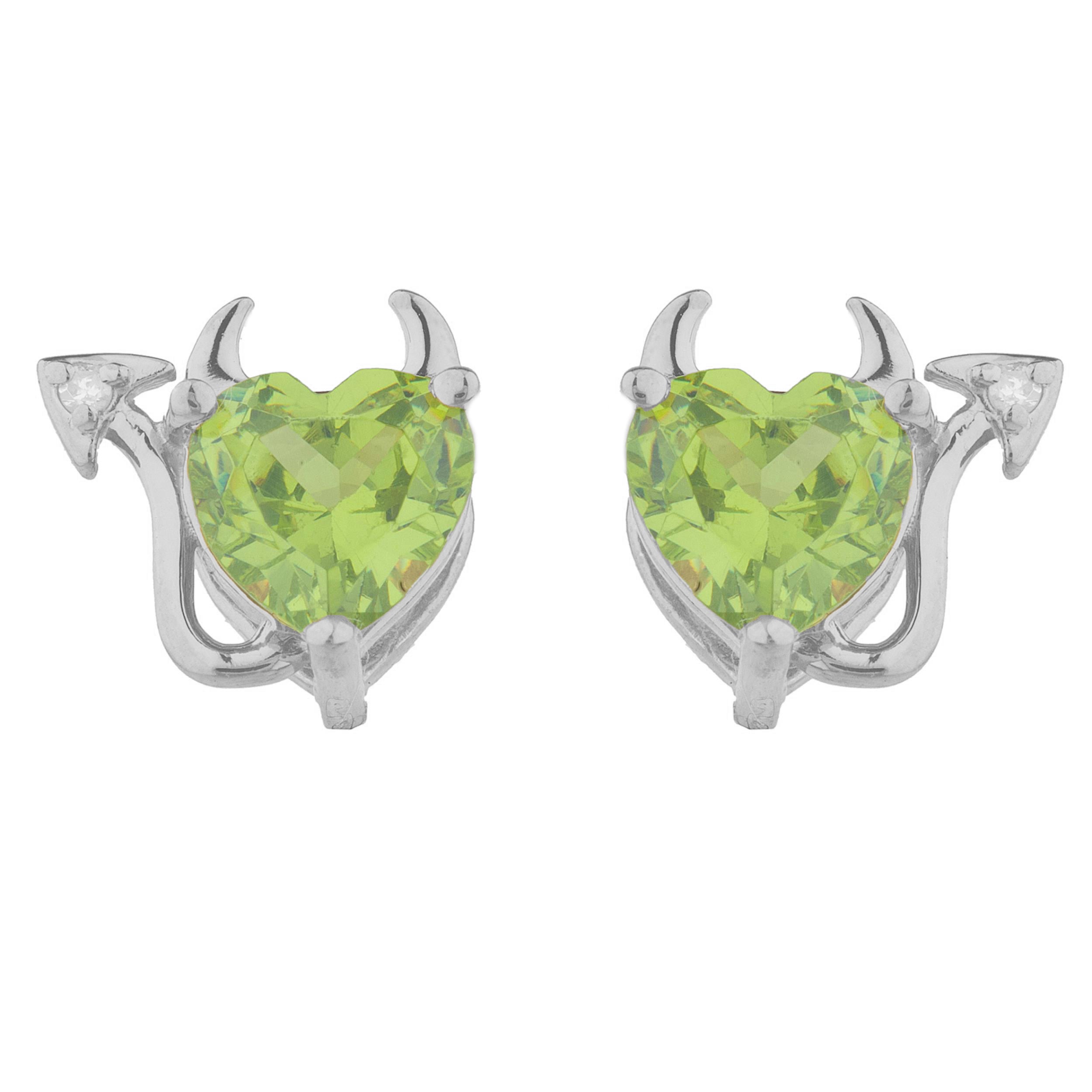 14Kt Gold Peridot & Diamond Devil Heart Stud Earrings