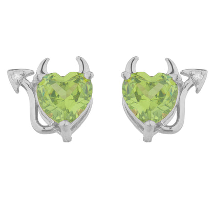 14Kt Gold Peridot & Diamond Devil Heart Stud Earrings