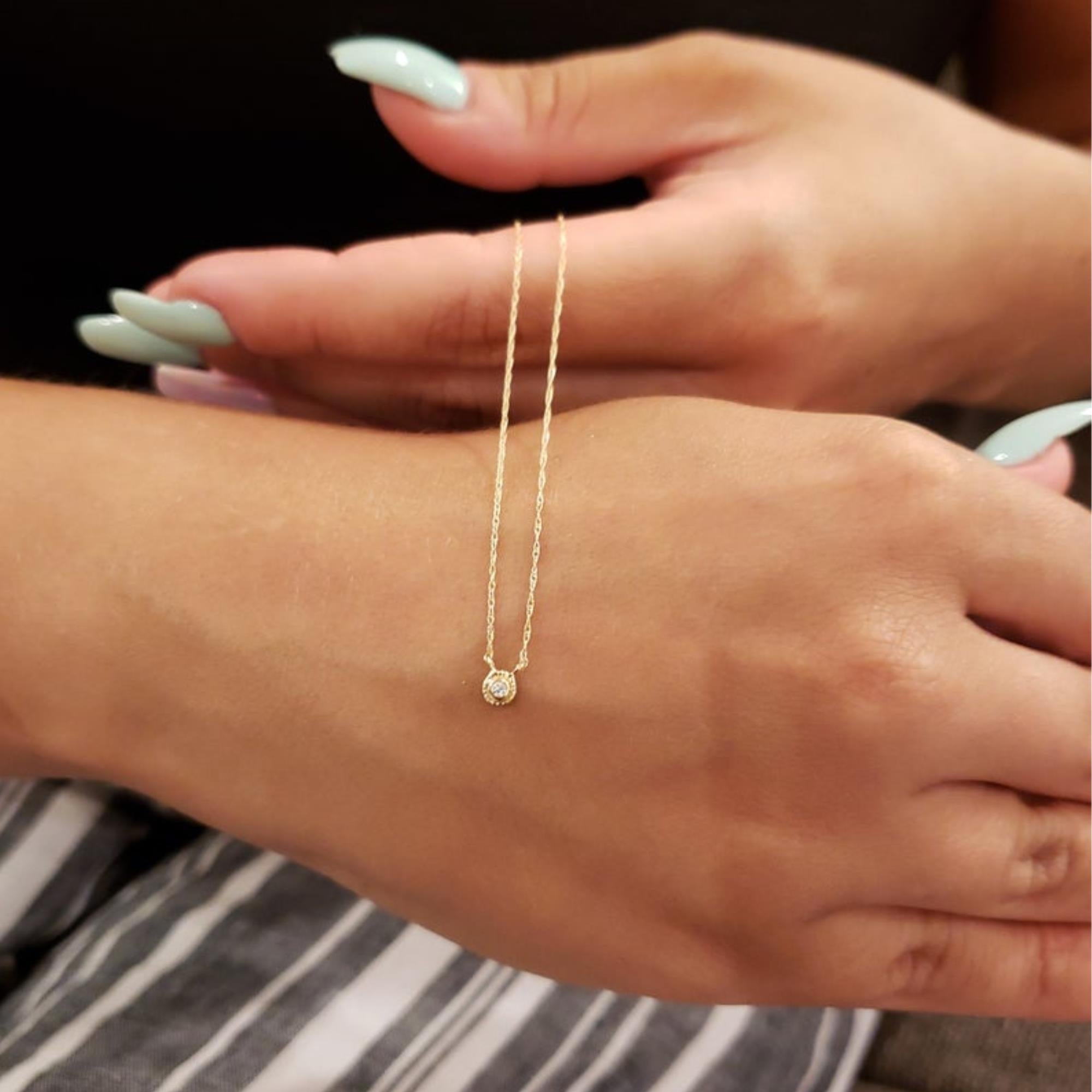 14Kt Gold Genuine Natural Diamond Bezel Pendant Necklace