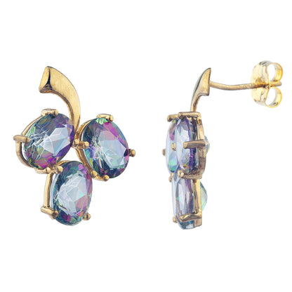 14Kt Yellow Gold Plated Natural Mystic Topaz Oval Design Stud Earrings