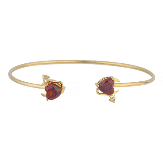 Garnet & Diamond Devil Heart Bangle Bracelet 14Kt Yellow Gold Rose Gold Silver