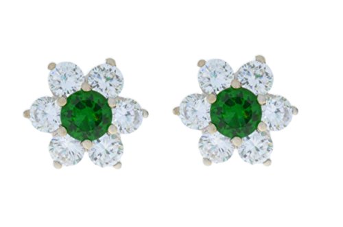 3 Ct Created Emerald & White Topaz Stud Earrings .925 Sterling Silver