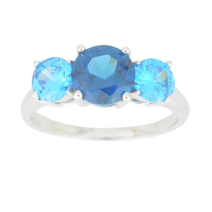 London Blue Topaz & Swiss Blue Topaz Round Ring .925 Sterling Silver Rhodium Finish