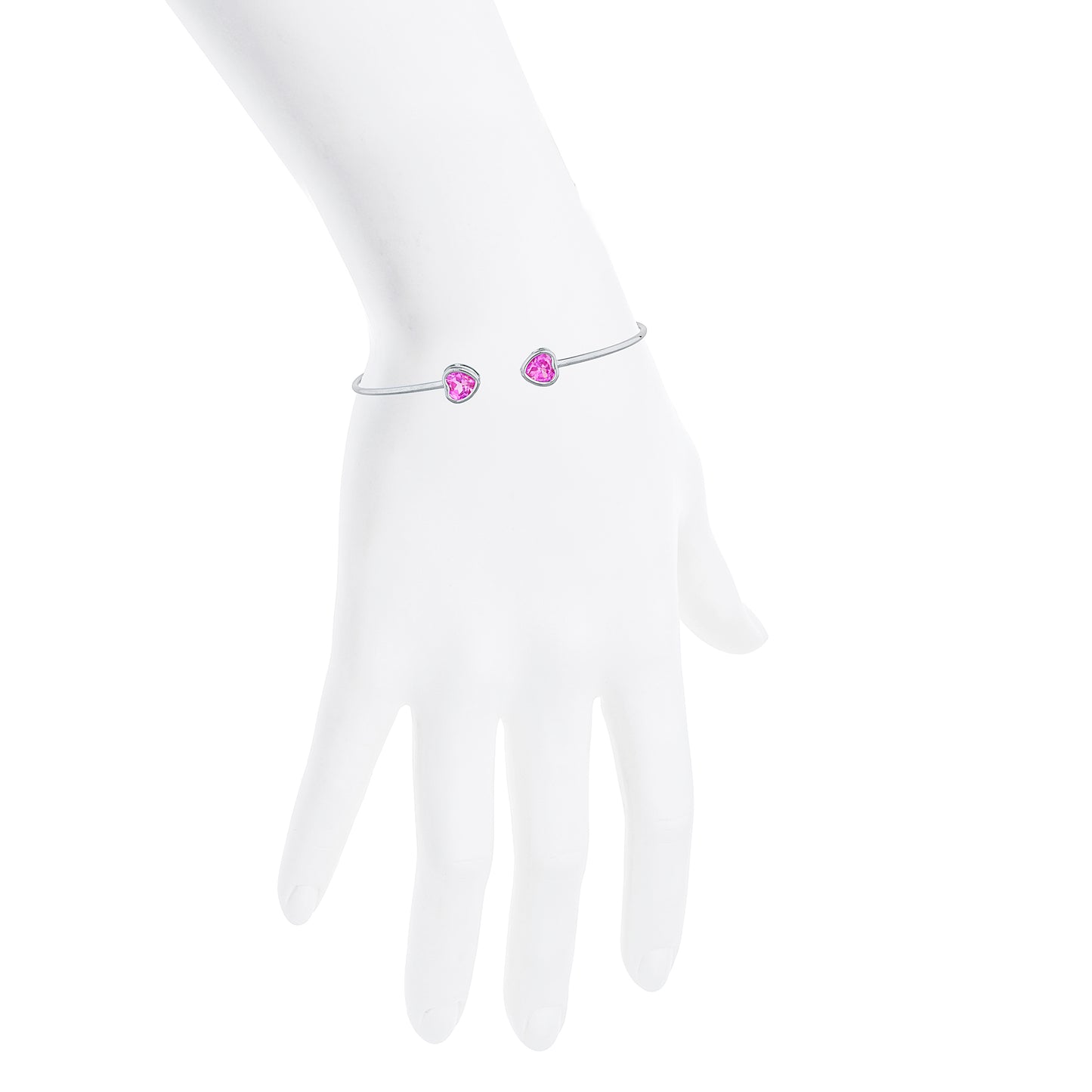 2 Ct Pink Sapphire Heart Bezel Bangle Bracelet .925 Sterling Silver