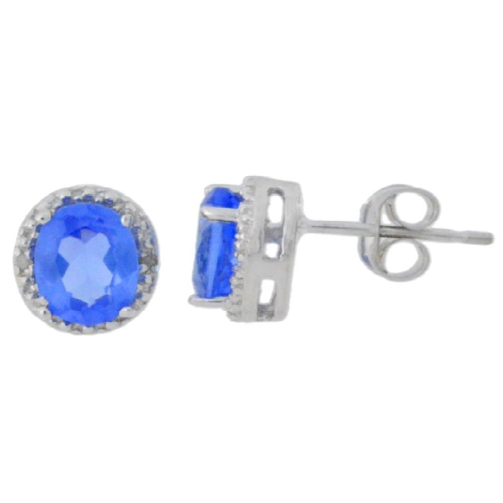 2 Ct Tanzanite & Diamond Round Stud Earrings 14Kt White Gold