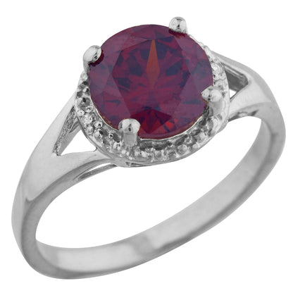 14Kt Gold 2 Ct Garnet & Diamond Halo Design Round Ring