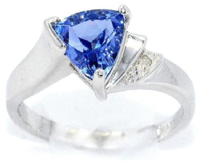 1.5 Ct Tanzanite & Diamond Trillion Ring .925 Sterling Silver Rhodium Finish