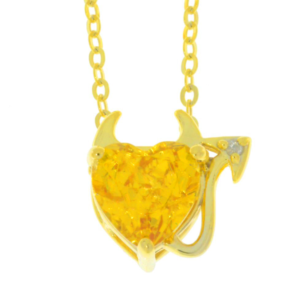 14Kt Yellow Gold Plated Citrine & Diamond Devil Heart Pendant