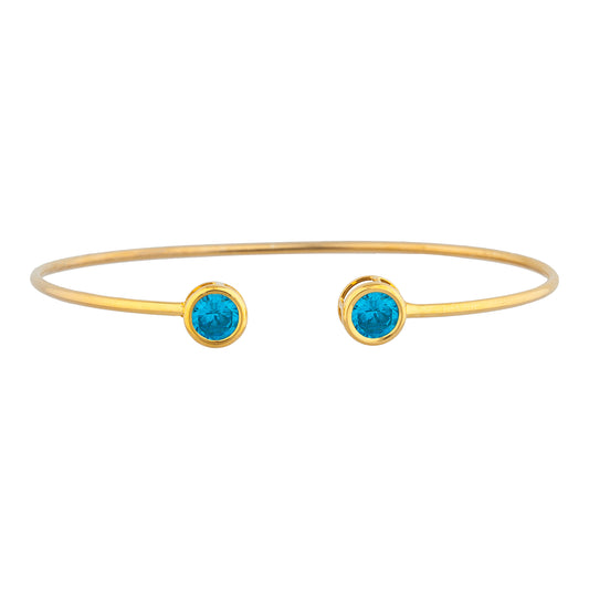 14Kt Yellow Gold Plated Swiss Blue Topaz Round Bezel Bangle Bracelet