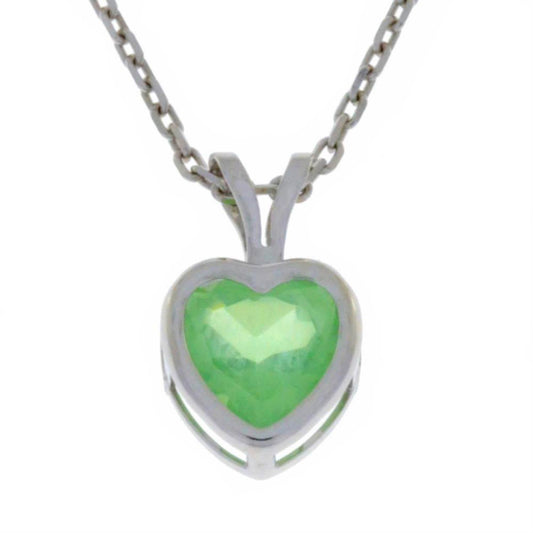 14Kt Gold Green Sapphire Heart Bezel Pendant Necklace