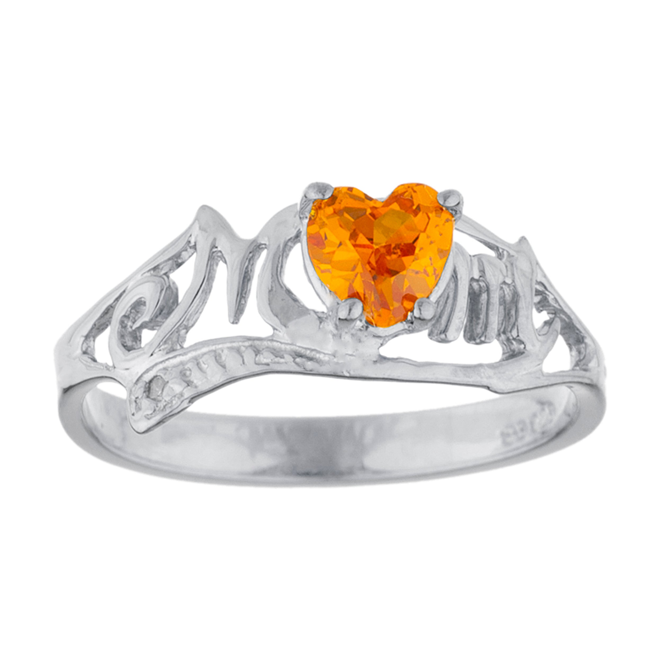 14Kt Gold Orange Citrine & Diamond Heart Mom Ring