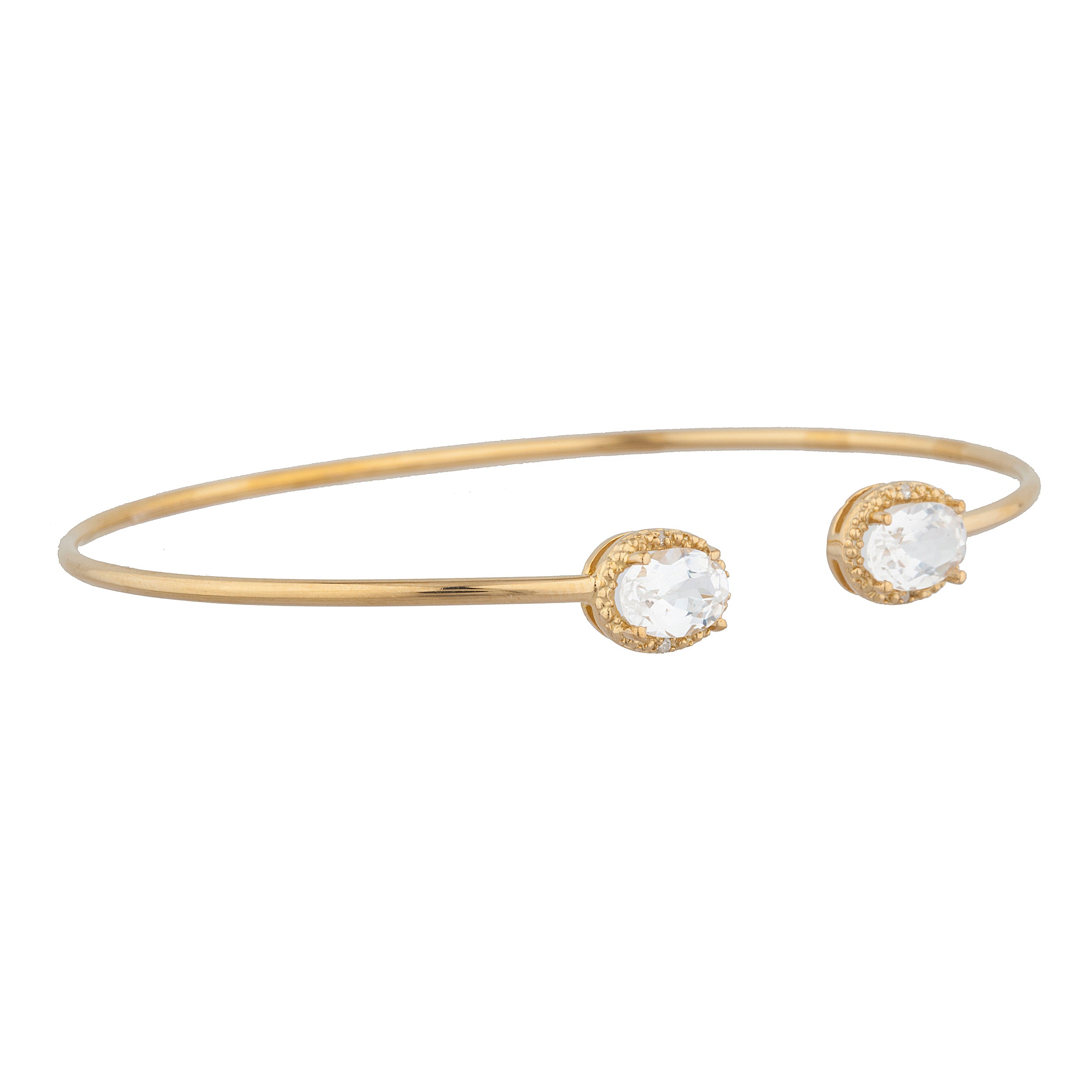14Kt Gold White Sapphire & Diamond Oval Bangle Bracelet
