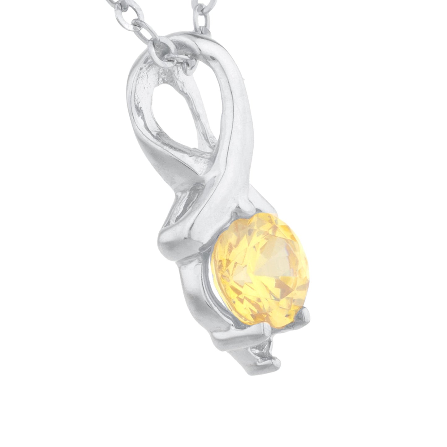 0.50 Ct Yellow Citrine & Diamond Round Design Pendant .925 Sterling Silver