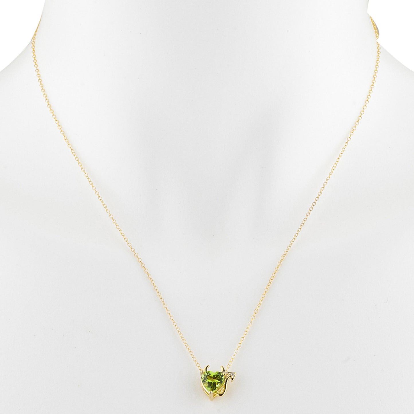 1.5 Ct Peridot & Diamond Devil Heart Pendant 14Kt Yellow Gold Silver