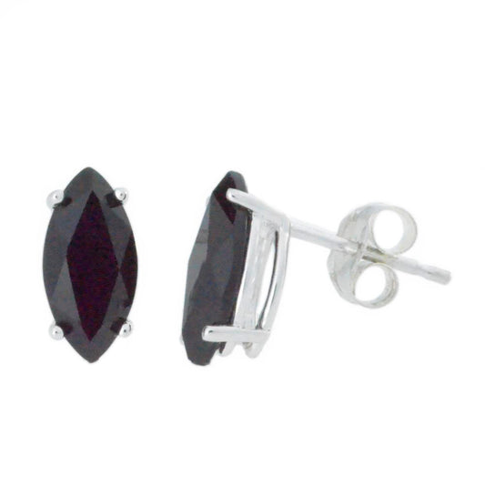 2 Ct Black Onyx Marquise Stud Earrings .925 Sterling Silver