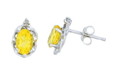 1 Ct Citrine & Diamond Oval Stud Earrings .925 Sterling Silver