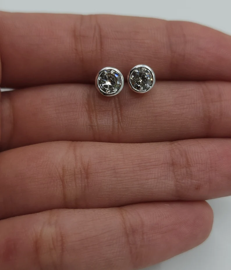 14Kt Gold 1 Ct Lab Grown Diamond Stud Bezel Earrings