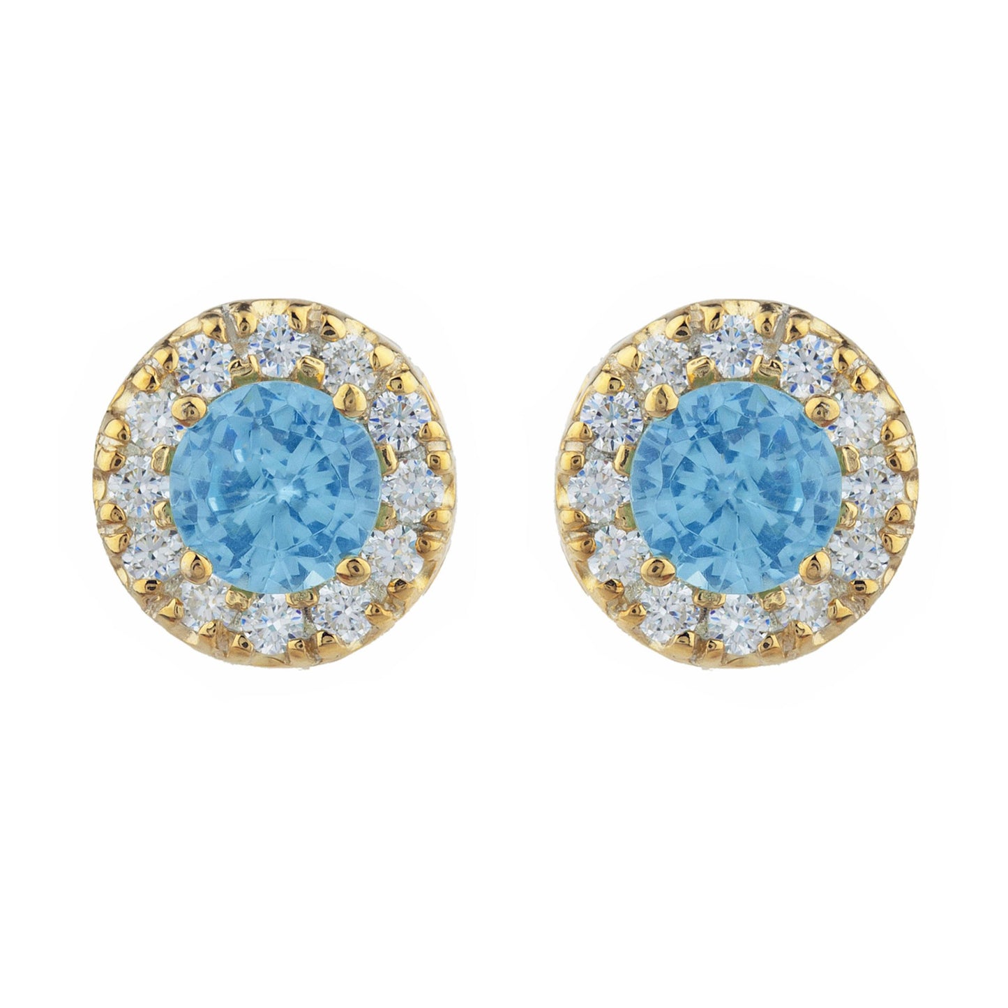 14Kt Gold 1 Ct Blue Topaz Halo Design Stud Earrings