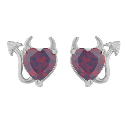 2 Ct Garnet & Diamond Devil Heart Stud Earrings 14Kt White Gold