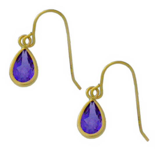 14Kt Yellow Gold Amethyst Pear Bezel Dangle Earrings