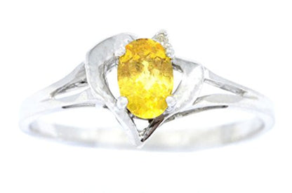 0.50 Ct Yellow Citrine & Diamond Oval Heart Ring .925 Sterling Silver Rhodium Finish