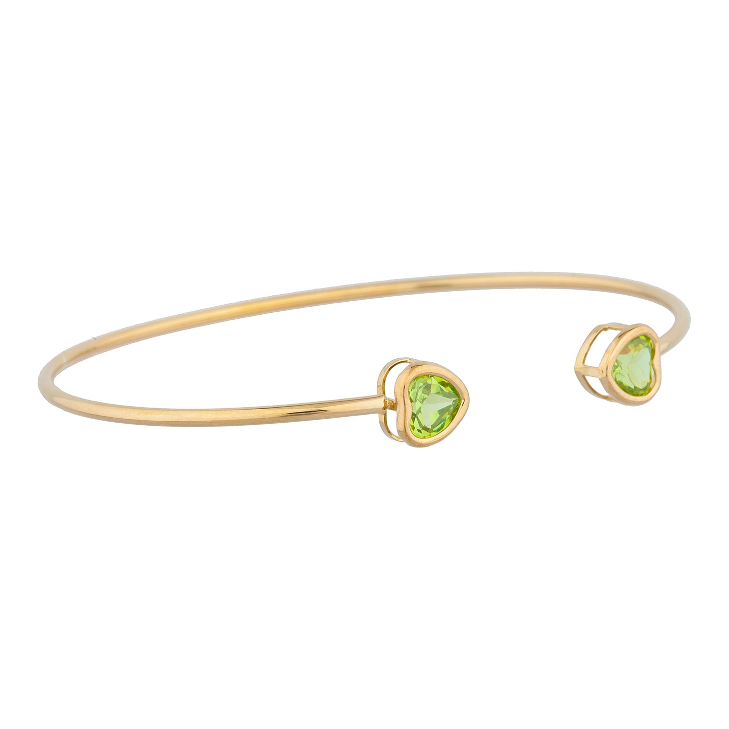 14Kt Yellow Gold Plated Peridot Heart Bezel Bangle Bracelet