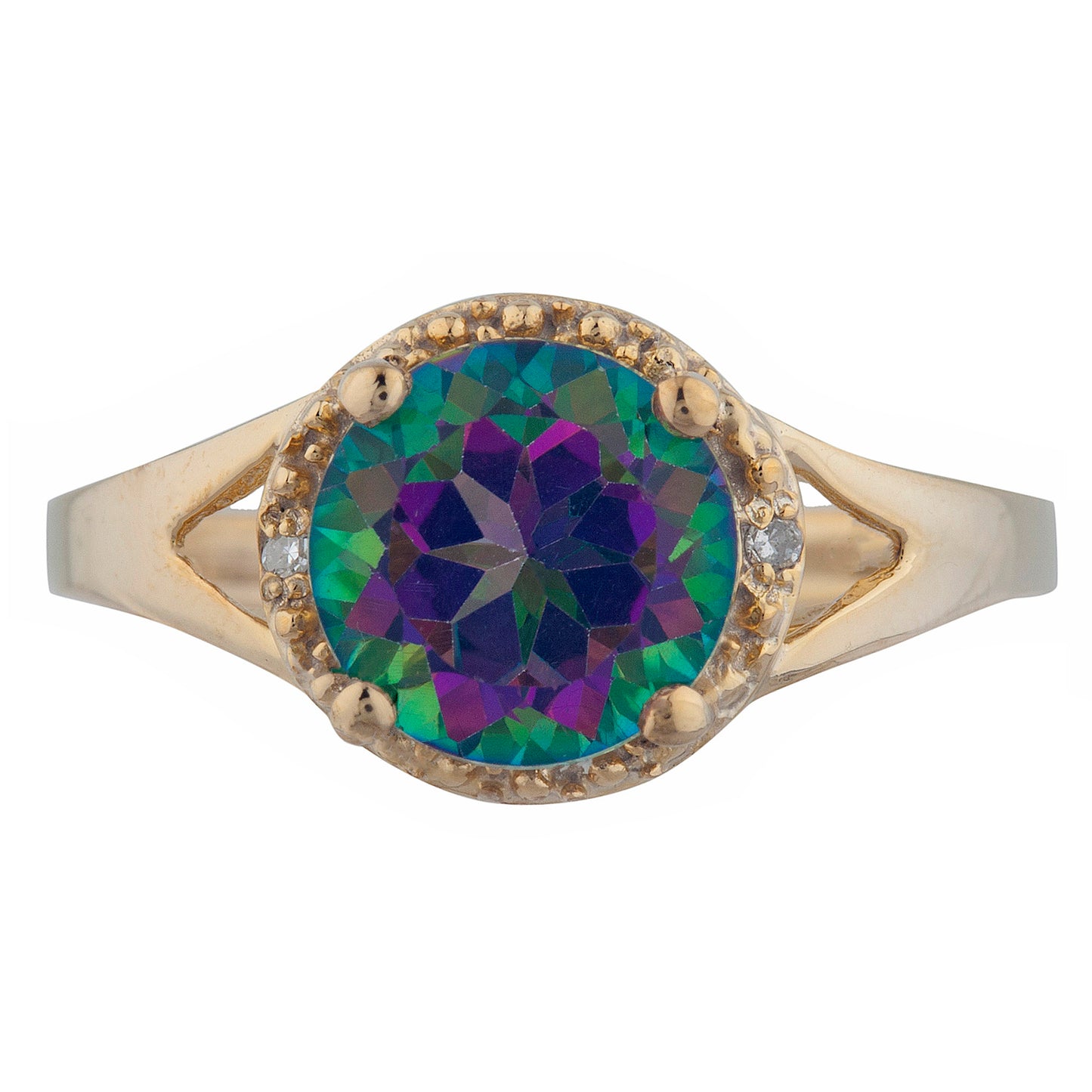 2 Ct Natural Mystic Topaz & Diamond Halo Design Round Ring 14Kt Yellow Gold Rose Gold Silver