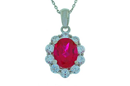 4 Ct Created Ruby & Zirconia Oval Pendant .925 Sterling Silver Rhodium Finish