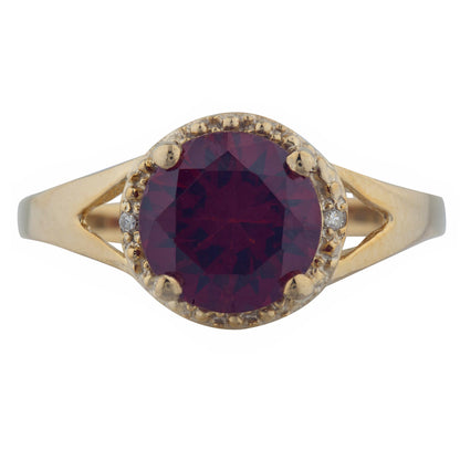 2 Ct Garnet & Diamond Halo Design Round Ring 14Kt Yellow Gold Rose Gold Silver