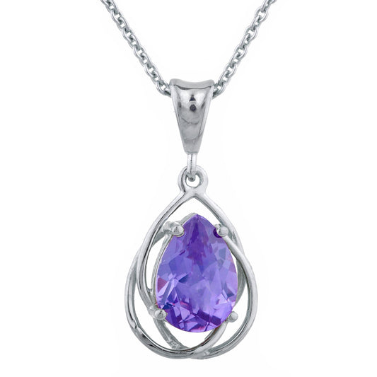 2 Ct Alexandrite Pear Teardrop Design Pendant .925 Sterling Silver