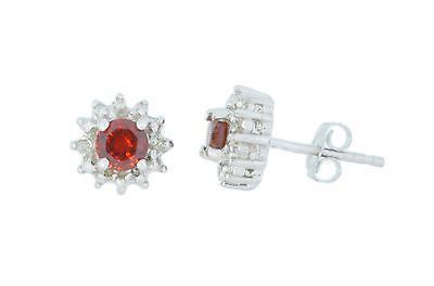 0.50 Ct Garnet & Diamond Stud Earrings .925 Sterling Silver