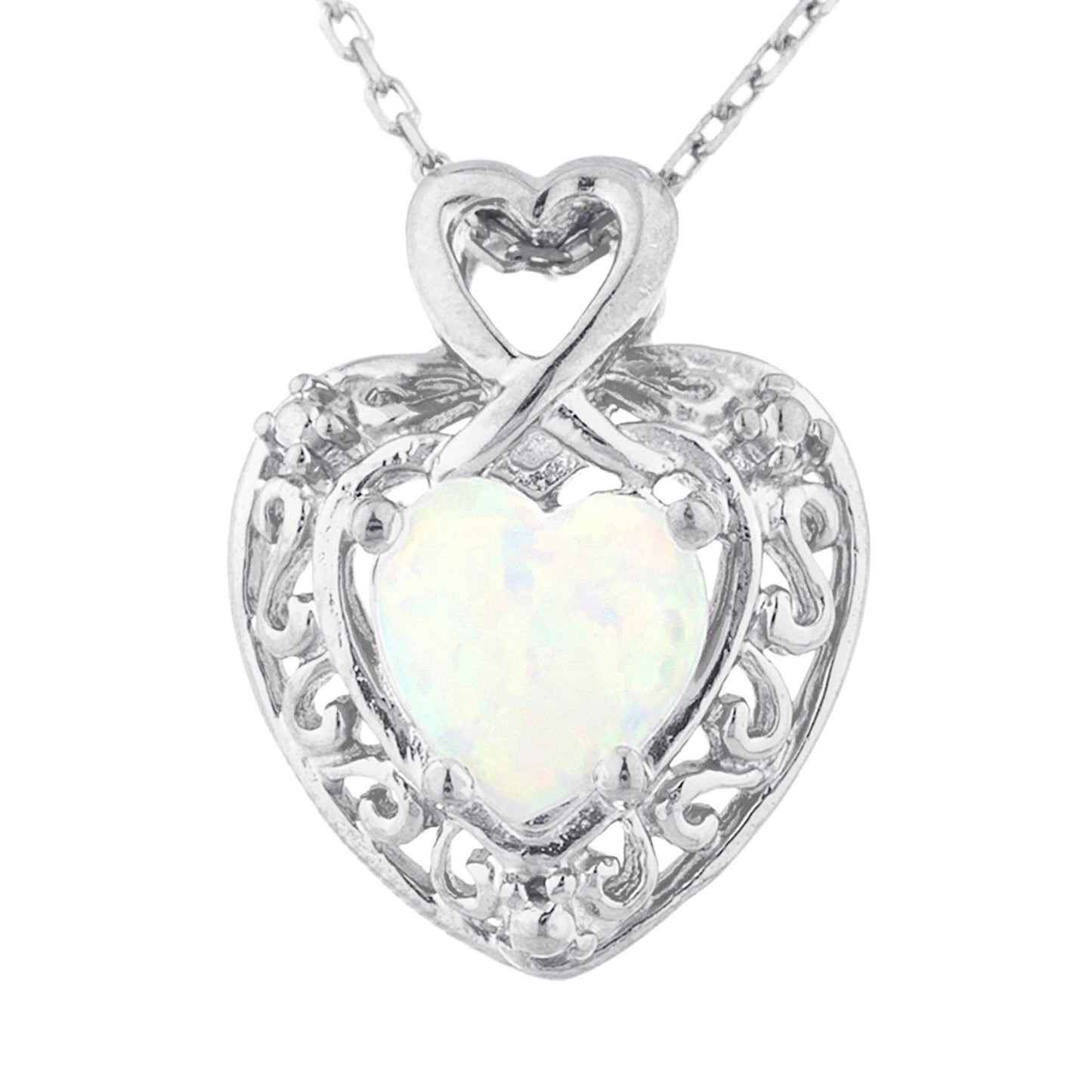 14Kt Gold Opal Heart Design Pendant Necklace