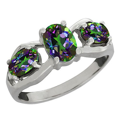 2 Ct Mystic Topaz Oval Ring .925 Sterling Silver Rhodium Finish