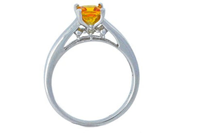 0.50 Ct Citrine & Diamond Princess Cut Ring .925 Sterling Silver Rhodium Finish