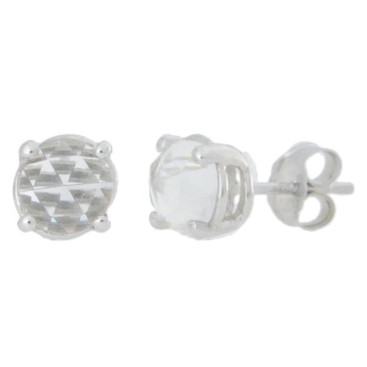 2 Ct White Topaz Checkerboard Round Stud Earrings .925 Sterling Silver