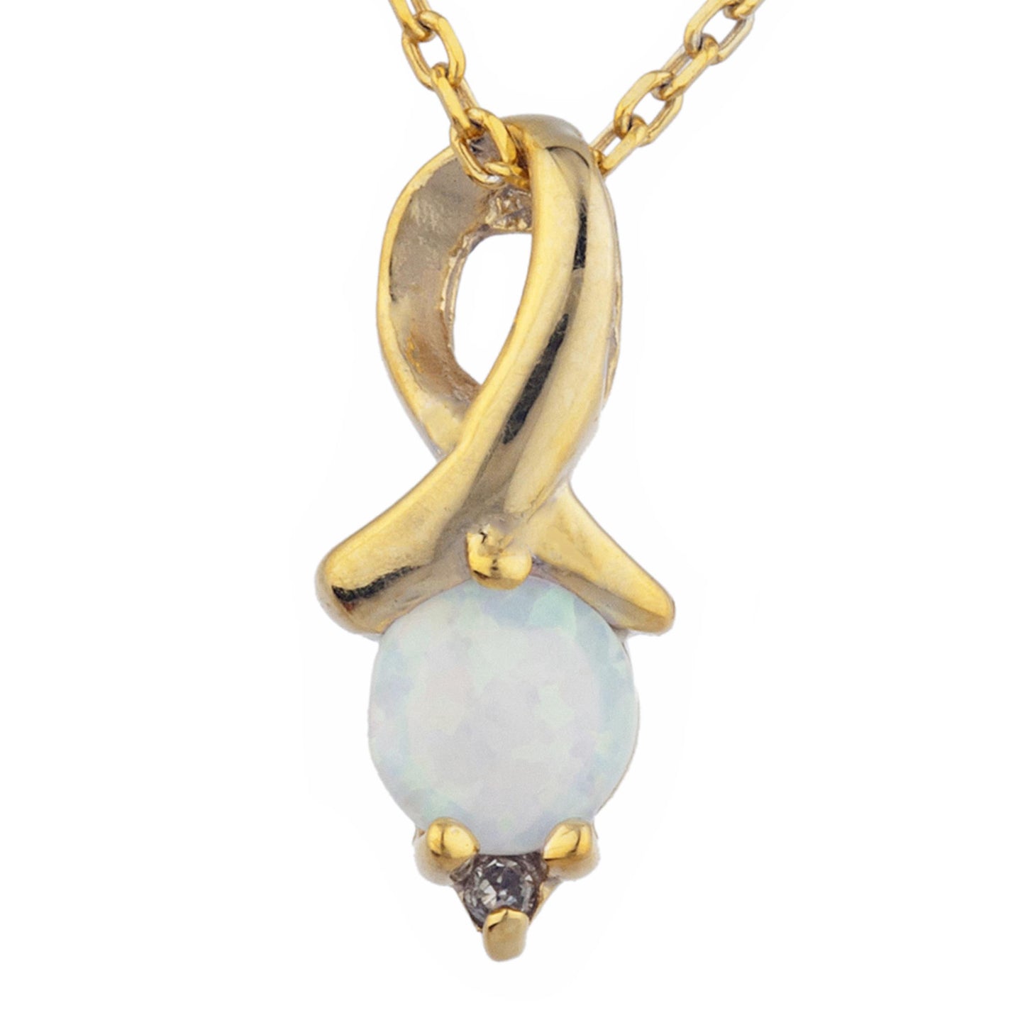 14Kt Yellow Gold Plated Genuine Opal & Diamond Round Design Pendant