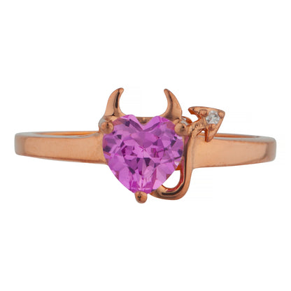 Pink Sapphire & Diamond Devil Heart Ring 14Kt Yellow Gold Rose Gold Silver