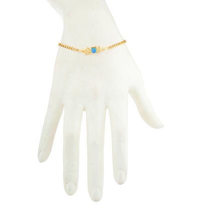 Blue Opal & Diamond Heart Mom Bracelet 14Kt Yellow Gold Plated Over .925 Sterling Silver