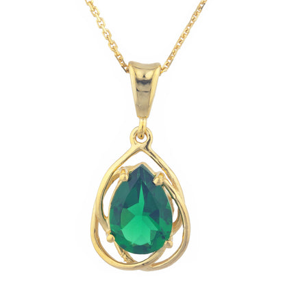 14Kt Gold 2 Ct Emerald Pear Teardrop Design Pendant Necklace