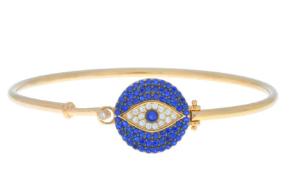 14Kt Yellow Gold Plated Evil Eye Blue White CZ Bangle Bracelet