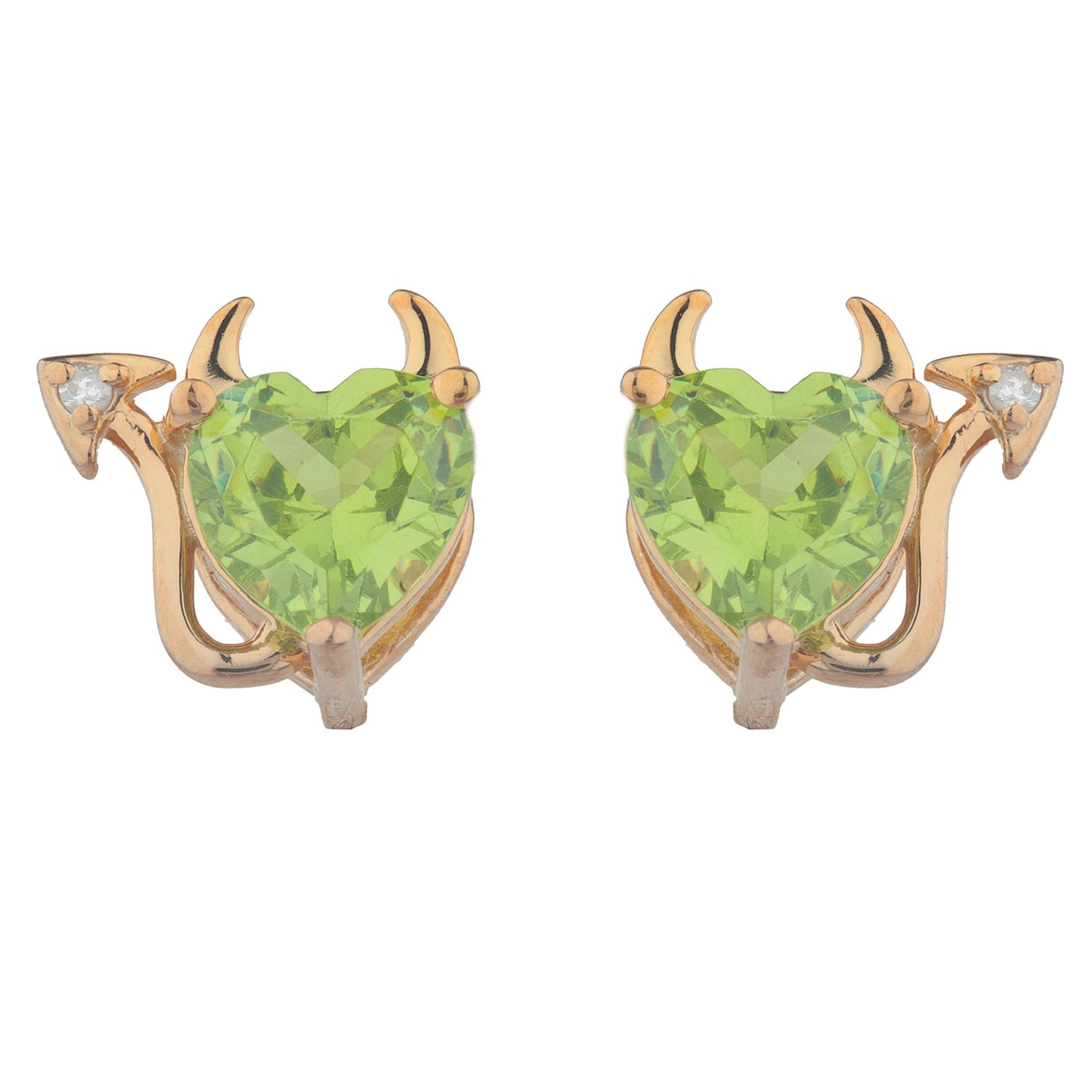 14Kt Gold Peridot & Diamond Devil Heart Stud Earrings