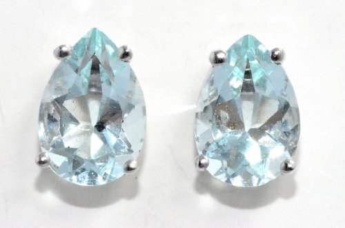 5 Carat Aquamarine Pear Stud Earrings .925 Sterling Silver